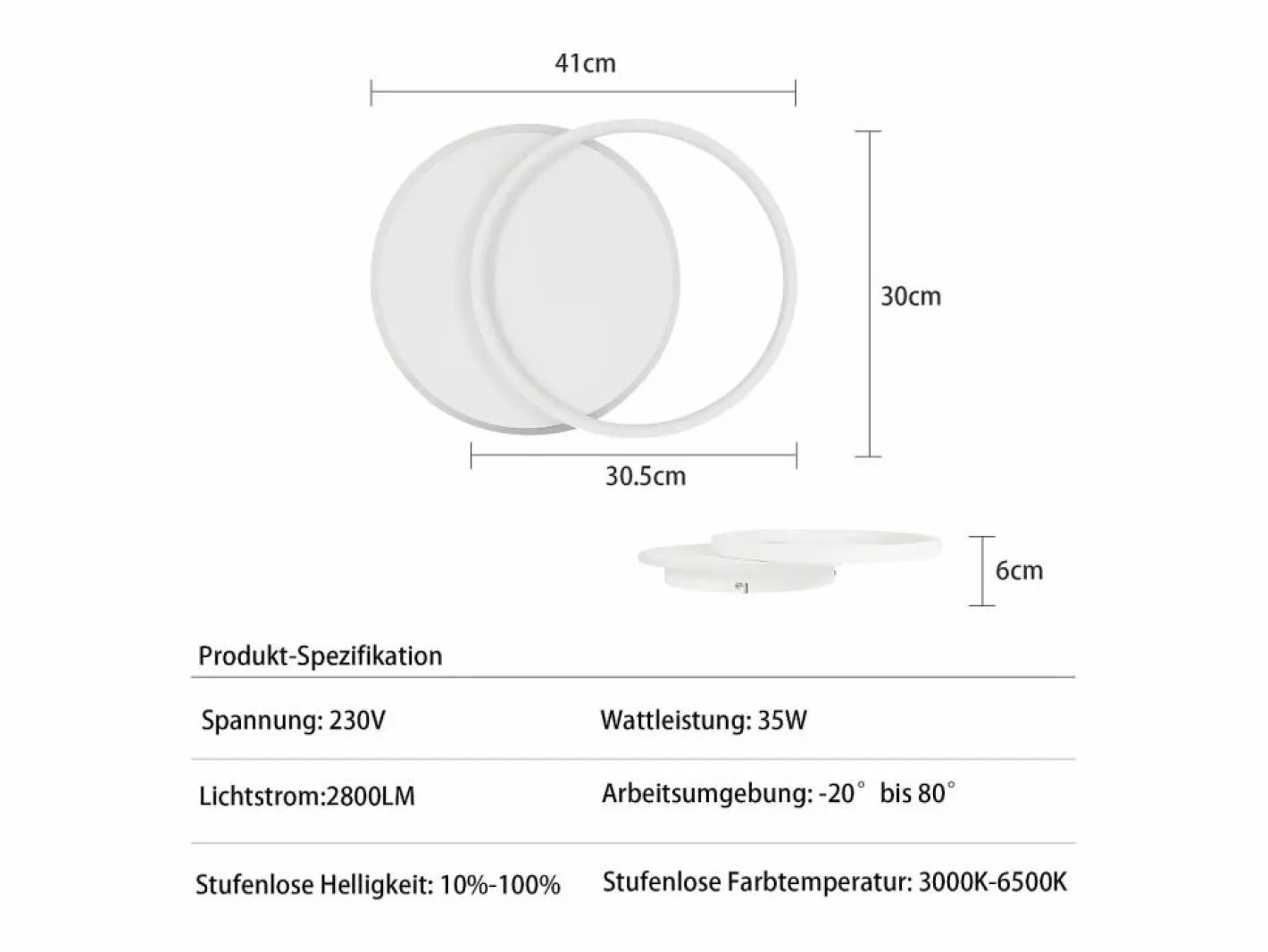 NETTLIFE Plafón LED Ajustable con Telécontrol, Blanco. Plafón de 35W, Moderno, Plano y Redondo, de 41 cm de Diámetro. Negro / Blanco Clearance