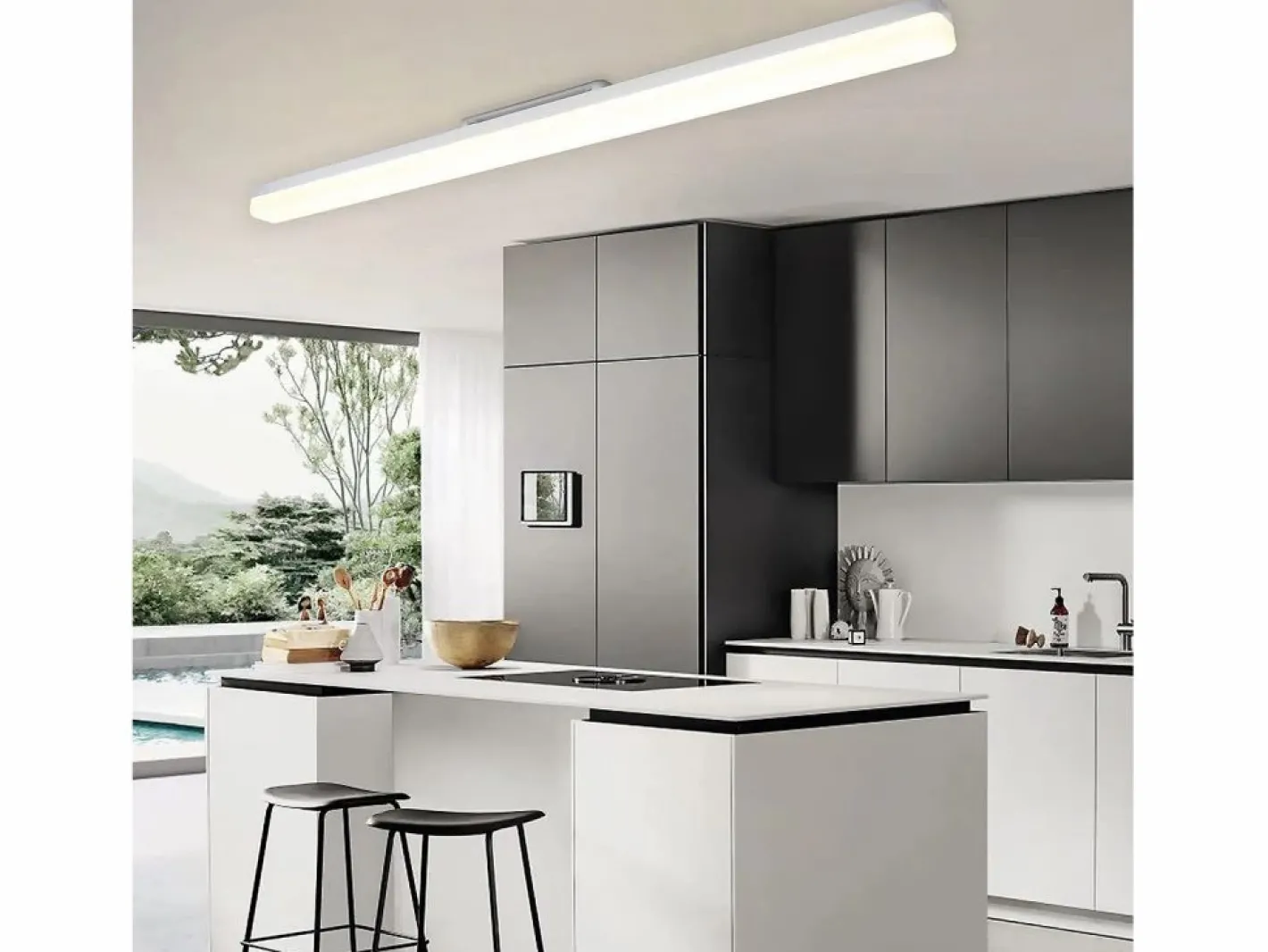 NETTLIFE Plafón LED blanco 4000K 36W 90CM lámpara de cocina con luz diurna: lámpara para cocina salón dormitorio balcón pasillo Negro Clearance