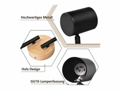 NETTLIFE Plafón LED de 4 llama - Plafón GU10 Foco giratorio Aplique de madera Foco de pared para salón dormitorio Sin bombilla Negro Online