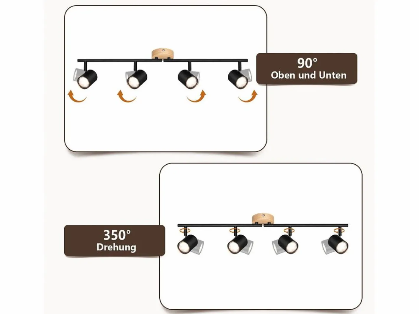NETTLIFE Plafón LED de 4 llama - Plafón GU10 Foco giratorio Aplique de madera Foco de pared para salón dormitorio Sin bombilla Negro Online