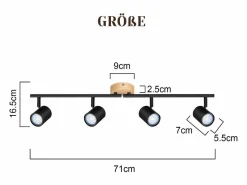 NETTLIFE Plafón LED de 4 llama - Plafón GU10 Foco giratorio Aplique de madera Foco de pared para salón dormitorio Sin bombilla Negro Online