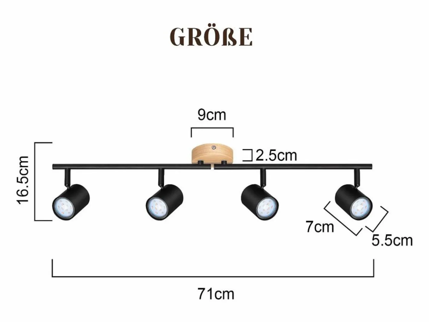 NETTLIFE Plafón LED de 4 llama - Plafón GU10 Foco giratorio Aplique de madera Foco de pared para salón dormitorio Sin bombilla Negro Online