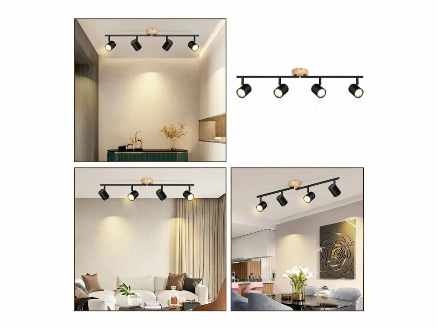 NETTLIFE Plafón LED de 4 llama - Plafón GU10 Foco giratorio Aplique de madera Foco de pared para salón dormitorio Sin bombilla Negro Online