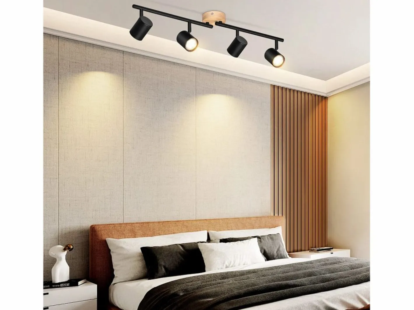 NETTLIFE Plafón LED de 4 llama - Plafón GU10 Foco giratorio Aplique de madera Foco de pared para salón dormitorio Sin bombilla Negro Online