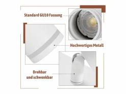 NETTLIFE Plafonero de 6 focos moderno: plafonero con foco GU10 giratorio hasta 355° de metal para interiores, para cocina, salón, dormitorio, sin bombilla. Blanco Sale