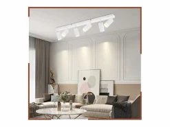 NETTLIFE Plafonero de 6 focos moderno: plafonero con foco GU10 giratorio hasta 355° de metal para interiores, para cocina, salón, dormitorio, sin bombilla. Blanco Sale