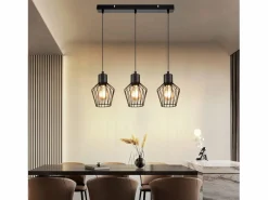 NETTLIFE Suspensión con 3 llamas, suspensión metálica industrial negra, LED E27, metálica. Negro New