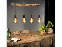 NETTLIFE Lámpara Suspendida|Suspensión retro, lámpara de suspensión vintage de madera industrial negra E27.
