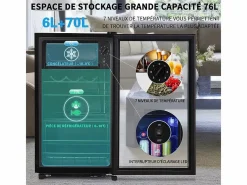 Nevera de 76L con congelador y cajón para verduras - Clase E - con LED y puerta de vidrio - 42dB - temperatura ajustable - 43.5x40x71.6cm^DripeX Clearance