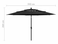 Garden Furniture Nijkerk Sombrilla jardín de 3 niveles con palo de aluminio negro 3,5 m New