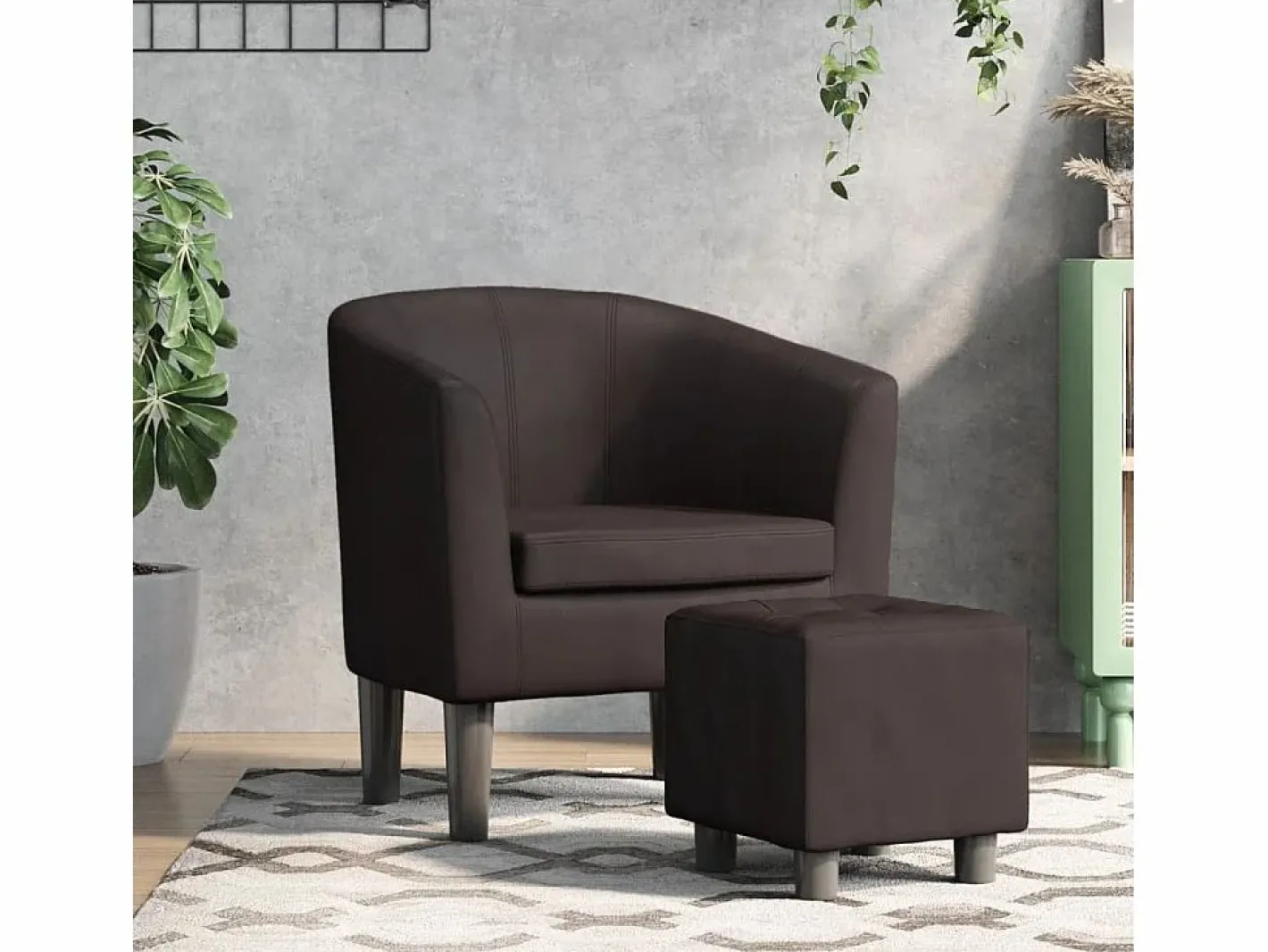Garden Furniture Sillón Estilo Cabriolet|Nykøbing Mors Sillón con taburete cuero sintético marrón