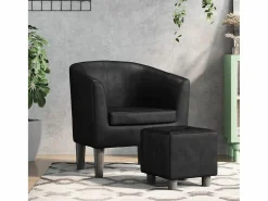 Garden Furniture Nykøbing Mors Sillón con taburete cuero sintético Negro Clearance