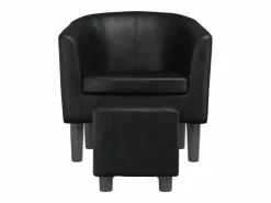 Garden Furniture Nykøbing Mors Sillón con taburete cuero sintético Negro Clearance