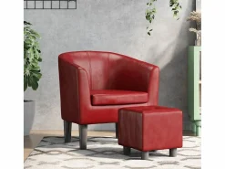 Nykøbing Mors Sillón diseño de cubo con reposapiés cuero sintético rojo tinto^Garden Furniture New