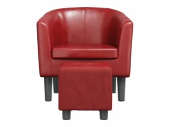 Nykøbing Mors Sillón diseño de cubo con reposapiés cuero sintético rojo tinto^Garden Furniture New