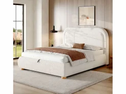 Oferta cama doble - 160 x 200 cm - con cabecero acolchado + almacenaje hidráulico - bucle -^Merax Best