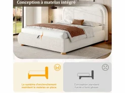 Oferta cama doble - 160 x 200 cm - con cabecero acolchado + almacenaje hidráulico - bucle -^Merax Best