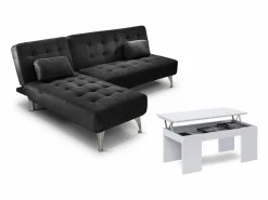 Saldosystocks Sofá Cama|Oferta: Sofa Cama Chaise Longue XS + Mesa de Centro Blanco y Cemento