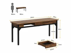 Tribesigns Mesa De Ordenador|Oficina de Informática, Mesa de estudio, Escritorio doble largo con 2 cajones, 200 x 60 x 82 cm, Marrón rústico
