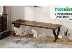 Oficina informática, Mesa para portátil, Gran escritorio doble para oficina en casa, 200 x 70 x 75 cm, Marrón rústico^Tribesigns Best