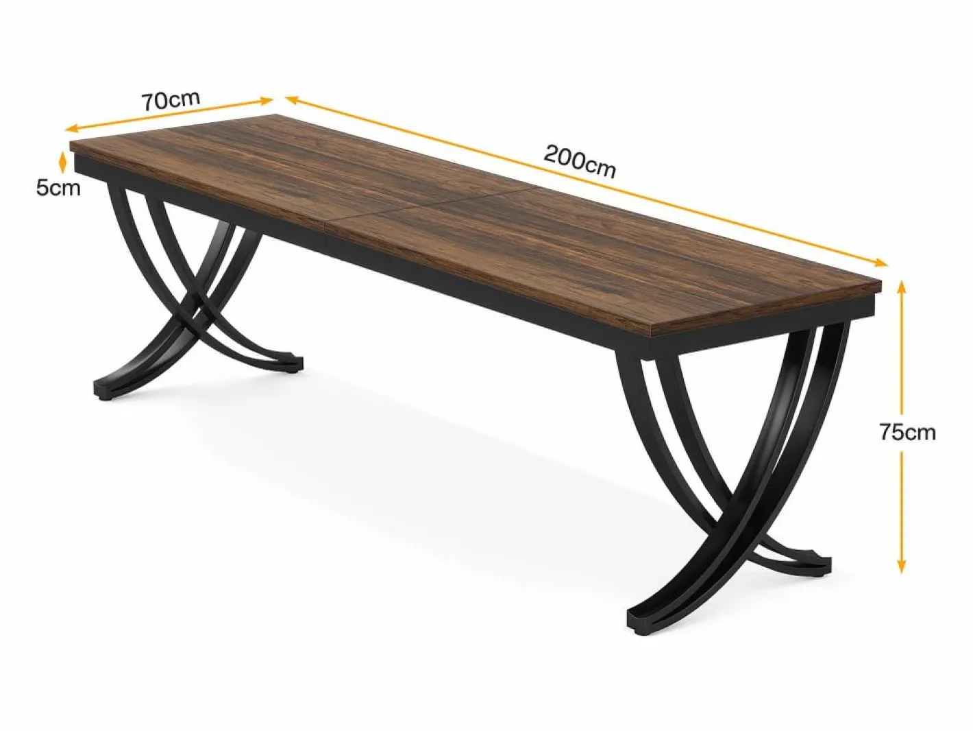 Oficina informática, Mesa para portátil, Gran escritorio doble para oficina en casa, 200 x 70 x 75 cm, Marrón rústico^Tribesigns Best