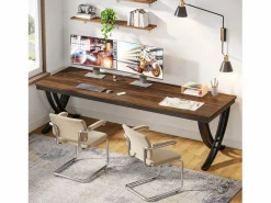 Oficina informática, Mesa para portátil, Gran escritorio doble para oficina en casa, 200 x 70 x 75 cm, Marrón rústico^Tribesigns Best