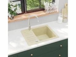 Garden Furniture Oksbøl Fregadero de cocina de granito con un seno Beige Best