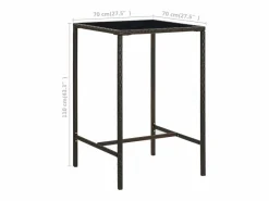 Garden Furniture Orren Mesa alta de jardín ratán sintético y vidrio marrón 70x70x110 cm Marru00f3n New