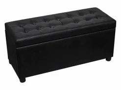 vidaxl Otomana de almacenamiento de cuero artificial Negro