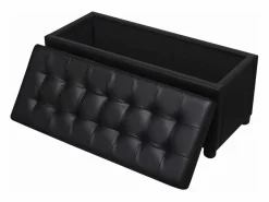 vidaxl Otomana de almacenamiento de cuero artificial Negro