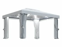 vidaxl Cenador Y Quiosco|Pabellón de Jardín 4x3m Crema con Cortinas y Guirnalda Luminosa LED