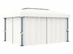 vidaxl Cenador Y Quiosco|Pabellón de Jardín 4x3m Crema con Cortinas y Guirnalda Luminosa LED