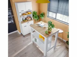 duehome Pack alacena con mesa alta Nitza Blanco Artik (Blanco Mate) - Natur Gris Clearance