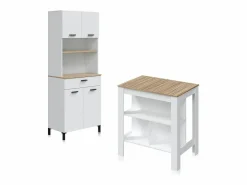 duehome Pack alacena con mesa alta Nitza Blanco Artik (Blanco Mate) - Natur Gris Clearance