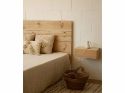 DECOWOOD Pack Cabecero de cama y mesitas de madera maciza tono roble medio 160cm - FLANDES + INGRID - Marru00f3n