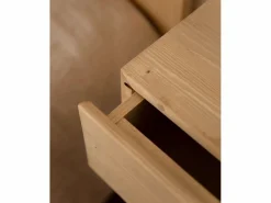 DECOWOOD Pack Cabecero de cama y mesitas de madera maciza tono roble medio 160cm - FLANDES + INGRID - Marru00f3n