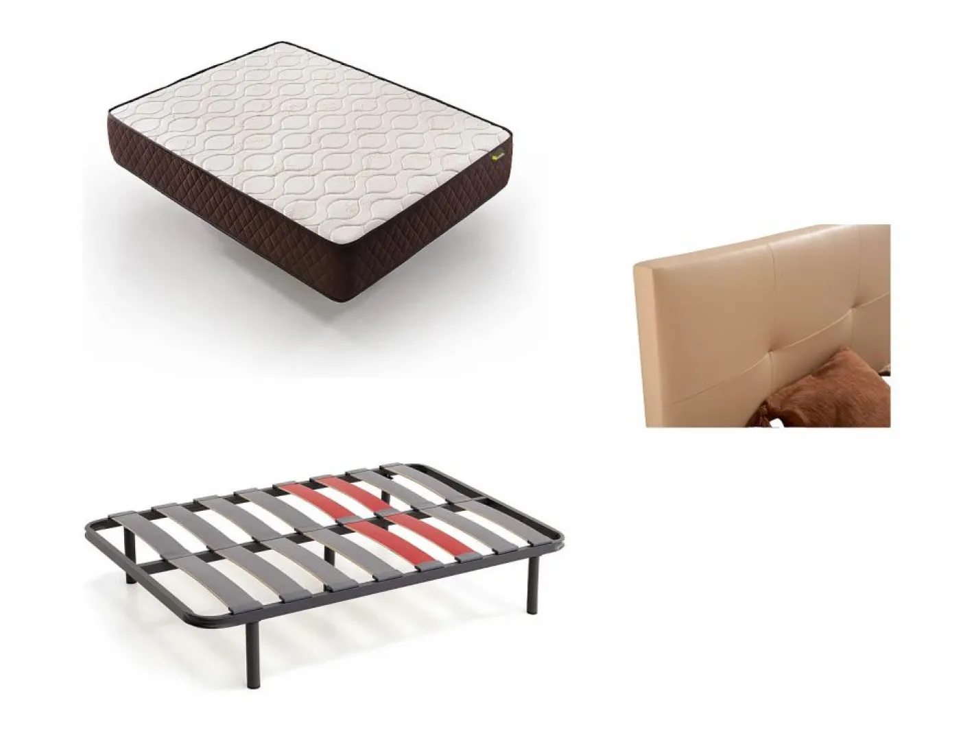 Conjunto Colchón Y Somier|Pack Colchón + Cabecero Tapizado + Somier Descansin | 180x190 | Beis | Ideal para Personas con Dolores de Espalda | Facil montaje | Silencioso
