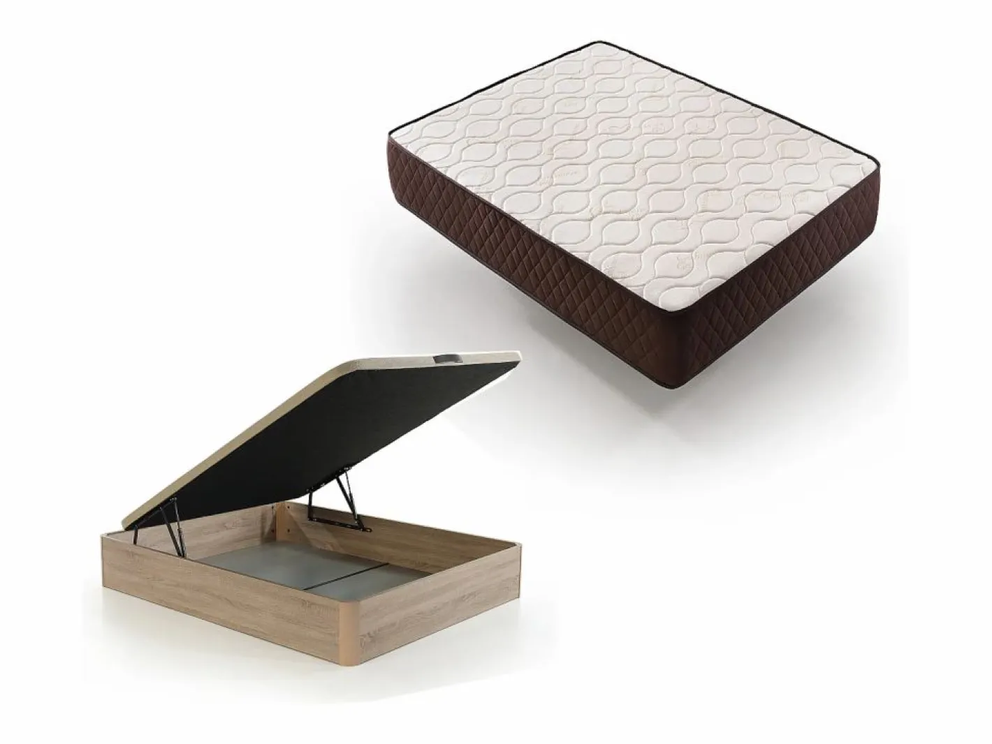 Pack Colchón Descansin + Canapé Abatible 150x190 | Color Beis | Maxima Comodidad | Gran Almacenaje Beige Discount