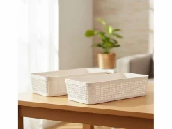 Pack de 2 cestas organizativas 6x13x25 cm Beige Discount