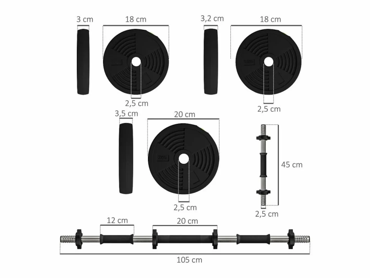 SPORTNOW Pack de 2 mancuernas Go 20kg 2 en 1 Negro Best
