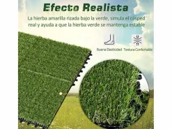 Outsunny Césped Artificial|Pack de 10 placas de césped artificial verde grosor 25mm