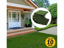 Outsunny Césped Artificial|Pack de 10 placas de césped artificial verde grosor 25mm