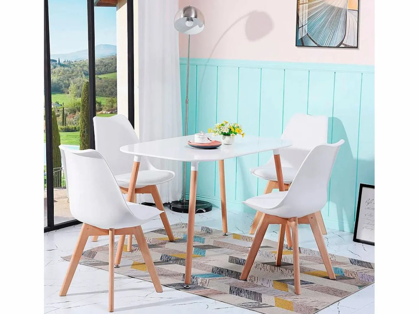 Basic Pack de 4 sillas de comedor Bistro estilo nórdico Adec Blanco Outlet
