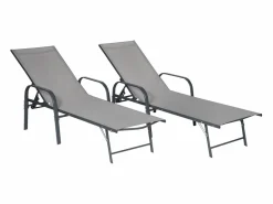 Happy Garden Pack de 2 tumbonas de textileno gris estructura antracita SARDINIA Gris antracita New