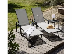Happy Garden Pack de 2 tumbonas de textileno gris estructura antracita SARDINIA Gris antracita New