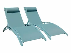 Happy Garden Pack de 2 tumbonas GALAPAGOS de textileno claro aluminio claro Azul Outlet