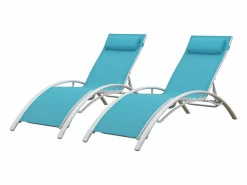 Pack de 2 tumbonas GALAPAGOS en textileno azul aluminio blanco^Happy Garden Hot