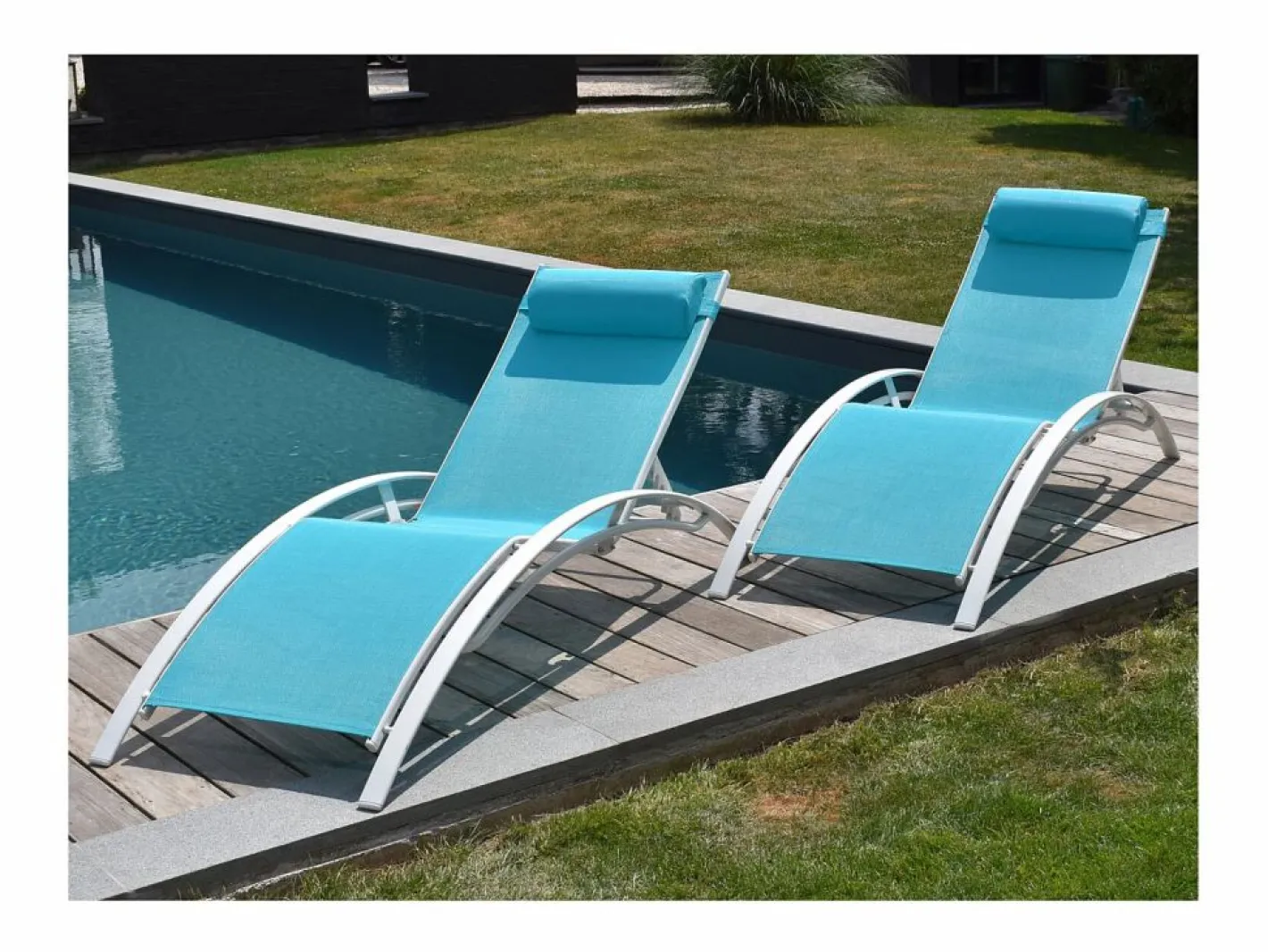 Pack de 2 tumbonas GALAPAGOS en textileno azul aluminio blanco^Happy Garden Hot