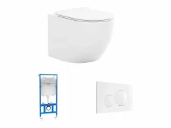 Vente-unique Pack de inodoro flotante brillante con soporte y placa de accionamiento, JAVOINE Blanco New