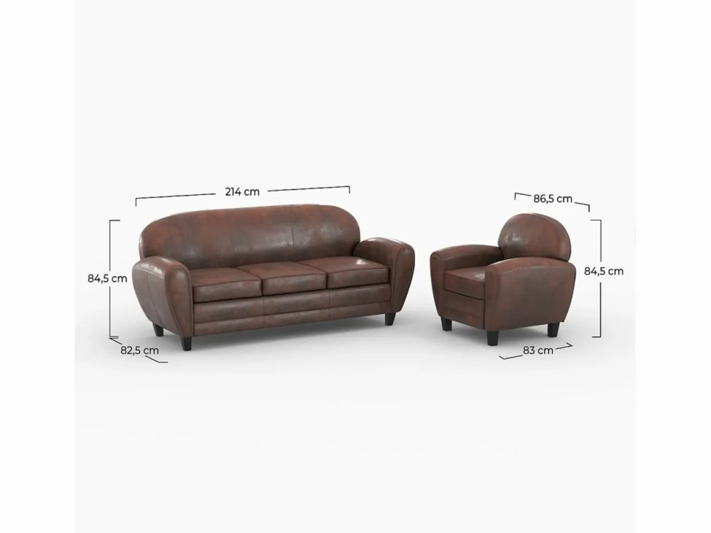 Rendez-Vous Déco Pack de sofá y sillón marrón envejecido 4 plazas - Club Marru00f3n